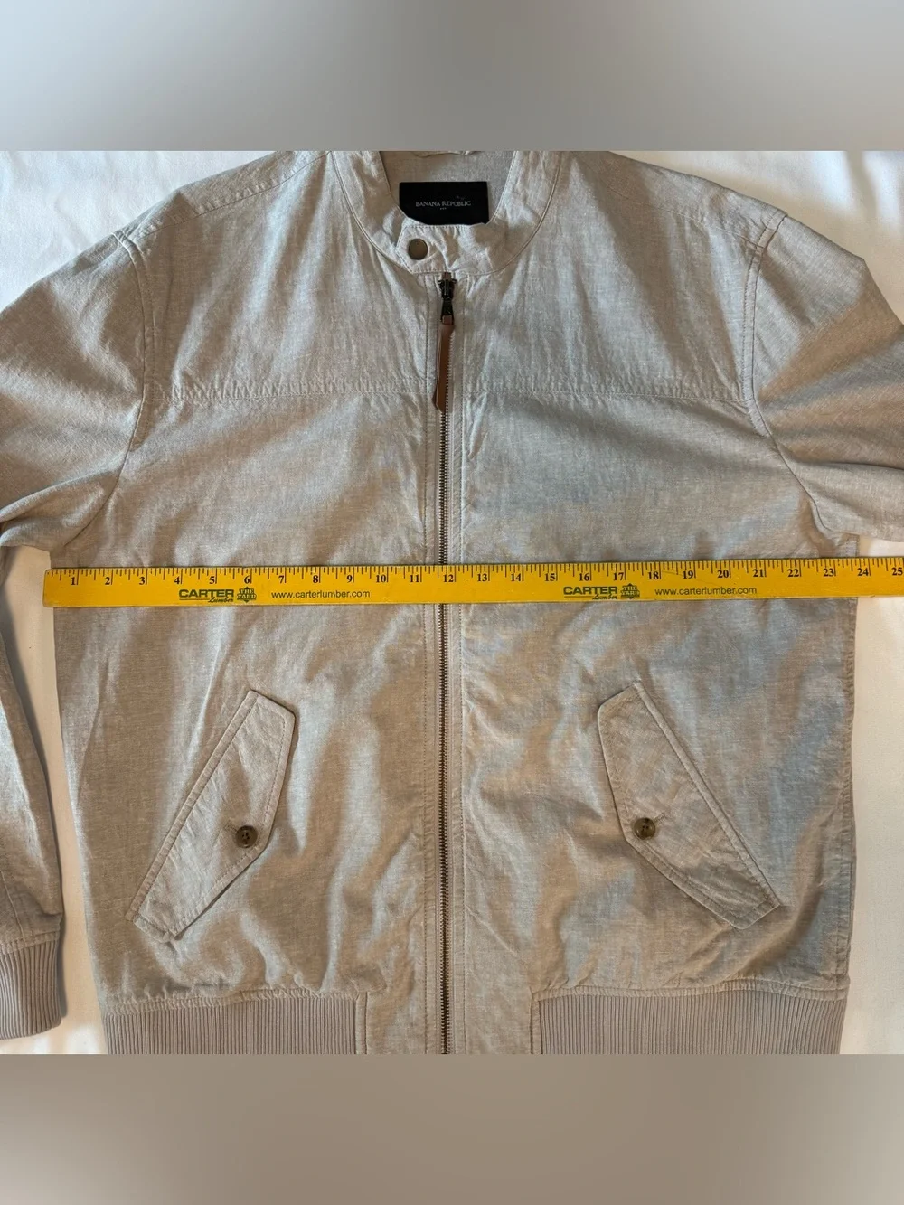 Banana Republic Mens Linen Blend Bomber Jacket Large Sand Castle Tan Zip
